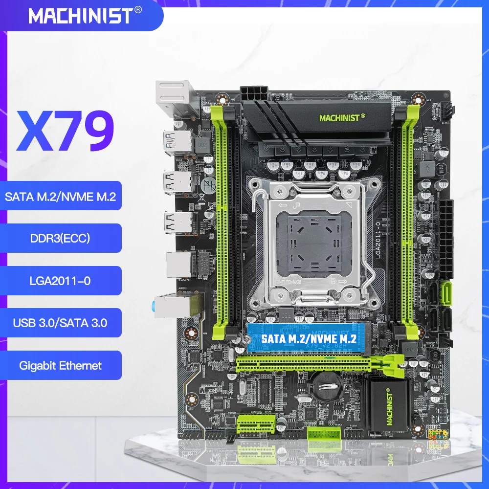 MACHINIST-Prise en charge de la carte mère X79, processeur CPU série Xeon E5, LGA 2011, RAM DDR3 ECC, SATA, NVcloser, M.2, quatre canaux, USB 3.0, SATA 3.0