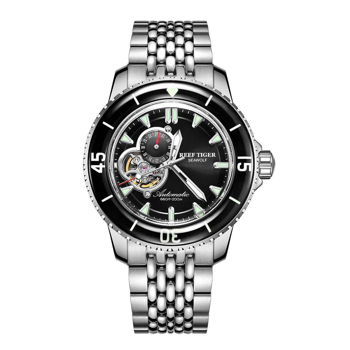 Reff Tiger/RT Top Brand Mechanical Movement Sports Diving Watch For Men Waterproof Luminous Steel Calendar Watch RGA3039