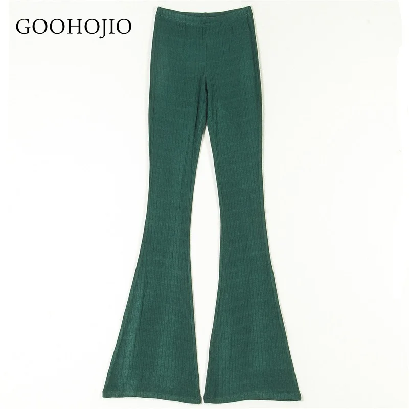 

GOOHOJIO 2021 New Spring and Autumn All-match Flare Pant Women Low Waist Fashion Trousers for Ladies Knitting Casual Women Pants