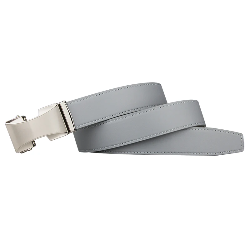 2021 New Arrival Men Gray Belts Automatic Alloy Buckle Plus Size 130cm Male Belt Genuine Cowskin Leather Golf Belt