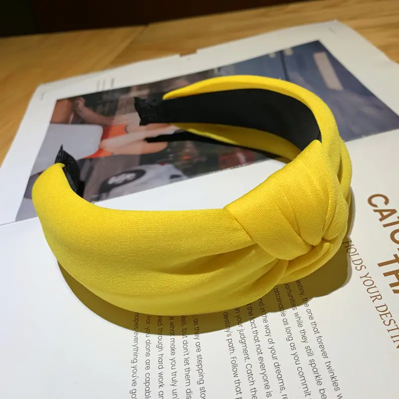 Fashion Women Yellow Hairbands Wide Cross Turan Knotted Headbands  Thick Hair Head Hoop Girls Hair Accessories Headwear