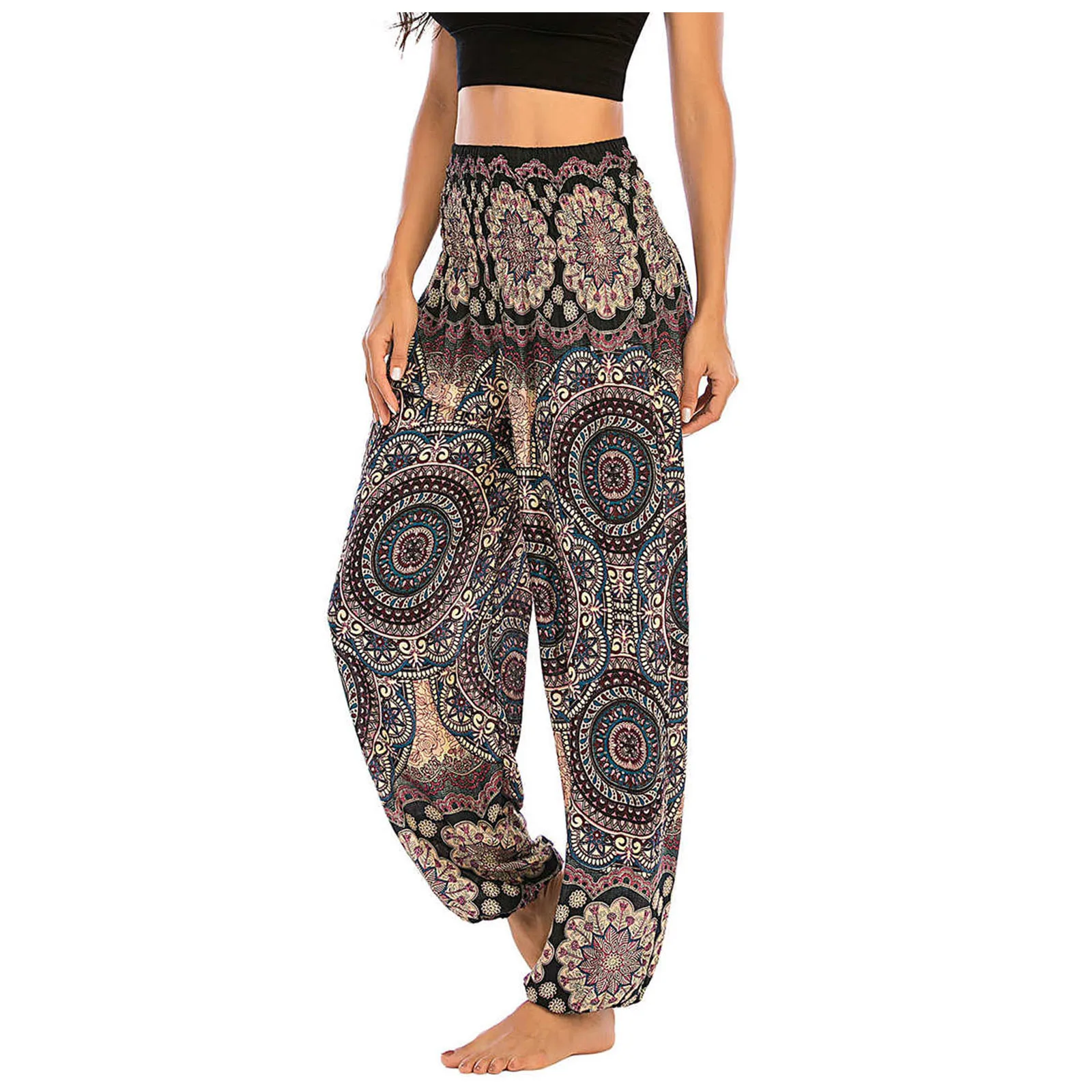 Men Women Bohemian Yoga Pants Thai Harem Trousers Boho Festival Hippy Smock High Waist Yoga Pants