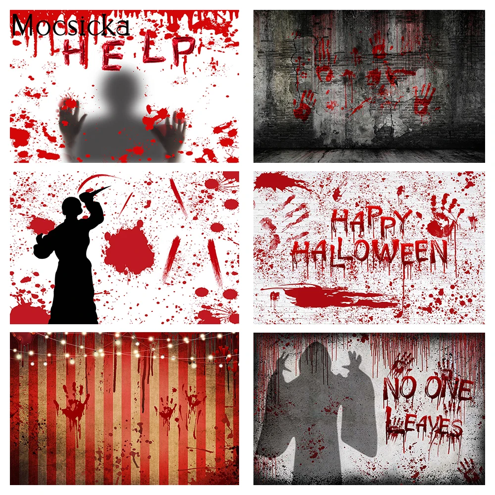 Bloody Halloween Backdrop Horror Scary Hallowmas Help Me with Bloody Hands Photography Background Trick or Treat Party Decor