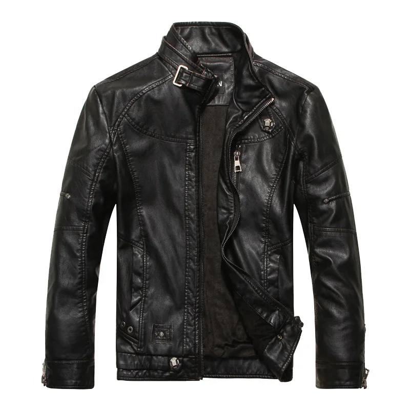 Motorcycle leather jacket made of old washed leather jacket with stand collar plus velvet men's leather jacket