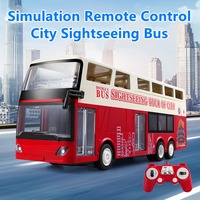 

Double-Decker Sightseeing Remote Control Bus Car 2.4G One Key Open Door Removable Convertible Simulation Sound Effect Bus RC Car