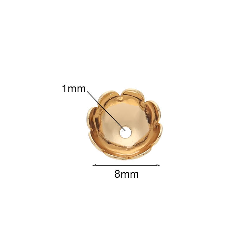 10pcs Copper Genuine Gold Plated Charms 8mm Flower Bead Caps Holder For Jewelry Making Beaded Tassel Ear Stud Plug Accessories