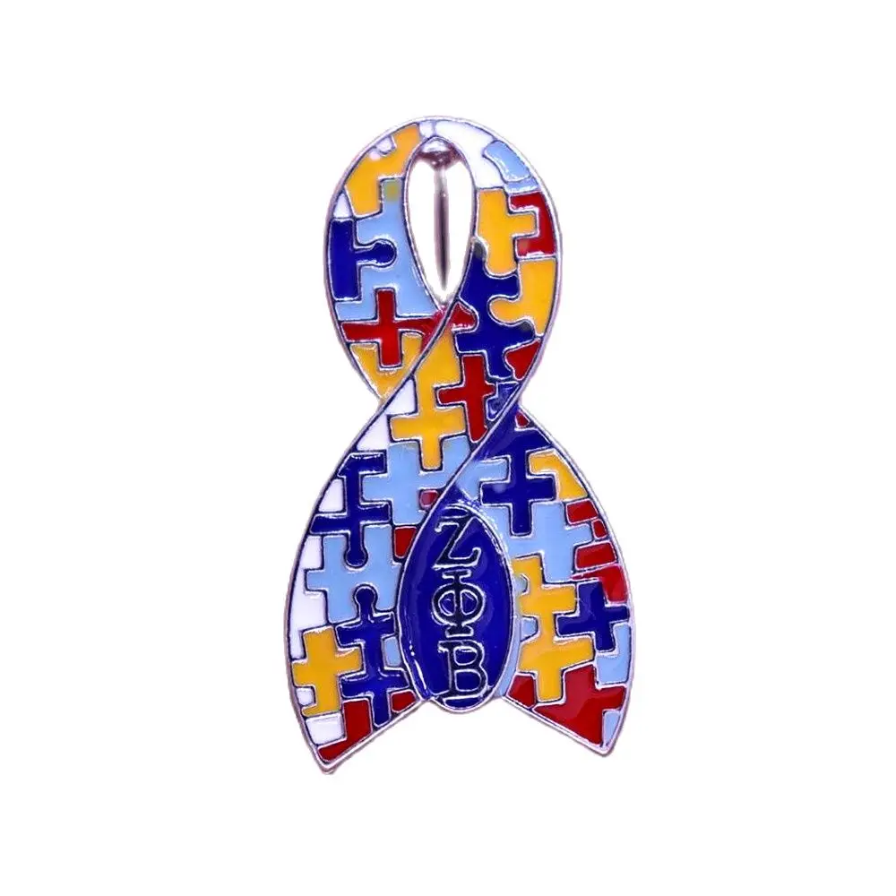 Dropshipping Fashion Colorful Enamel Survivor Puzzle Piece Awareness Ribbon Pin Greek Sorority Club Sign ZETA PHI BETA Brooches