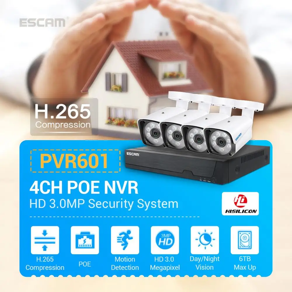 ESCAM PVR601 2MP  1080P 4CH POE   NVR  Kit