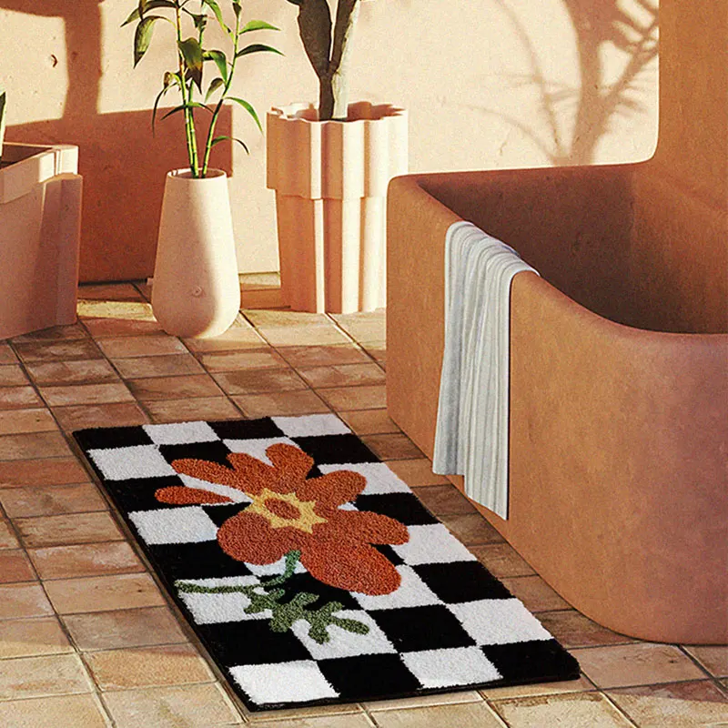 

Home Checkerboard INS Fashion Microfiber For Kitchen Bath Carpet Dry Anti-slip Pad Bedroom Mat Custom Water-absorbent Mat Pads