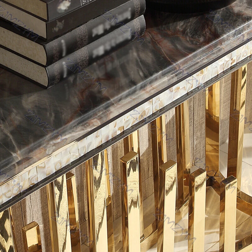 150CM Marble Table Simple Home Side Table Living Room Coffee Sofa Bedside Table For Hallway Entrance With Stainless Steel Frame