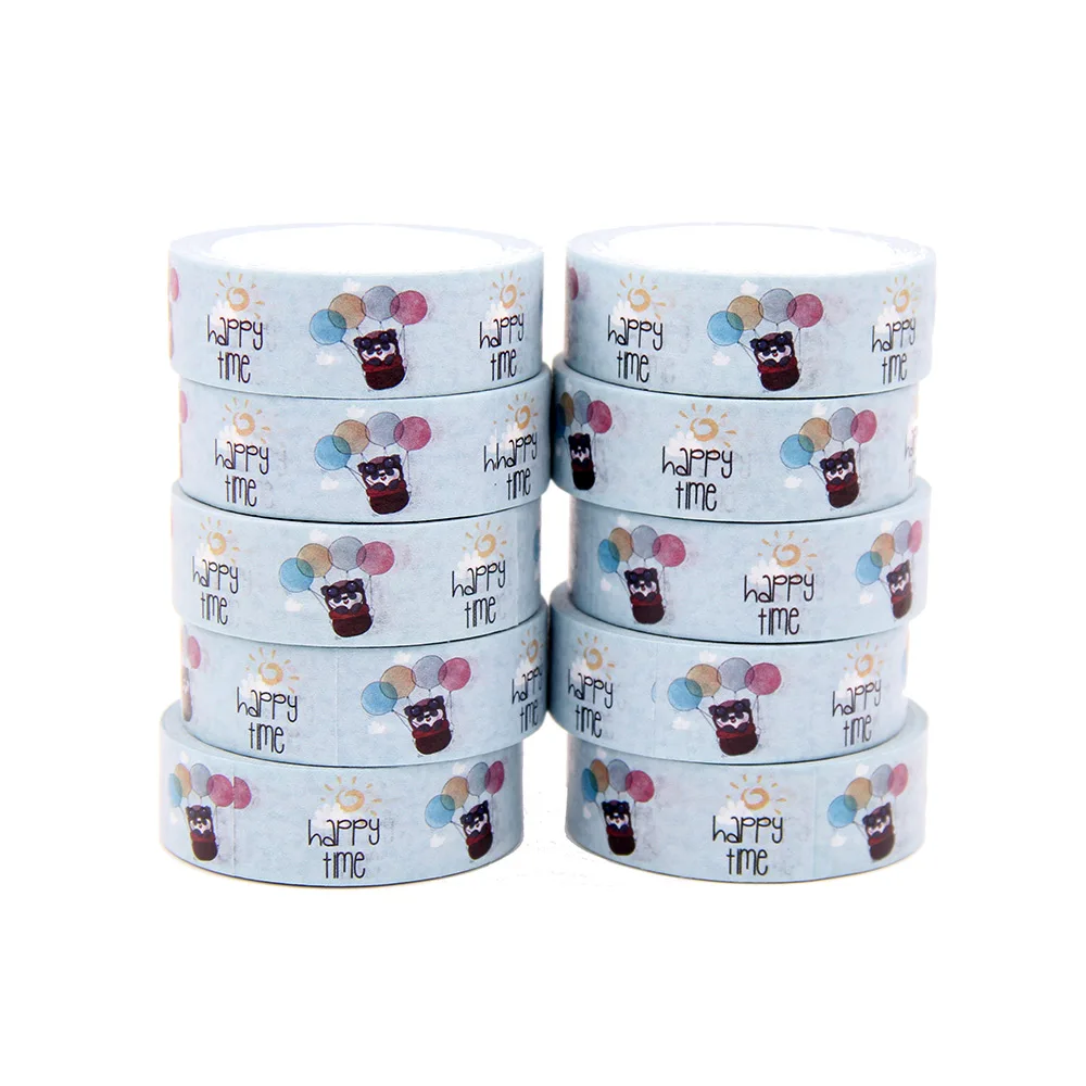 NEW 10pcs/Lot 15mm x 10m Happy Time Cute Panda Happy Flying with Balloon Washi Tape Scrapbook Paper Masking Adhesive Washi Tape