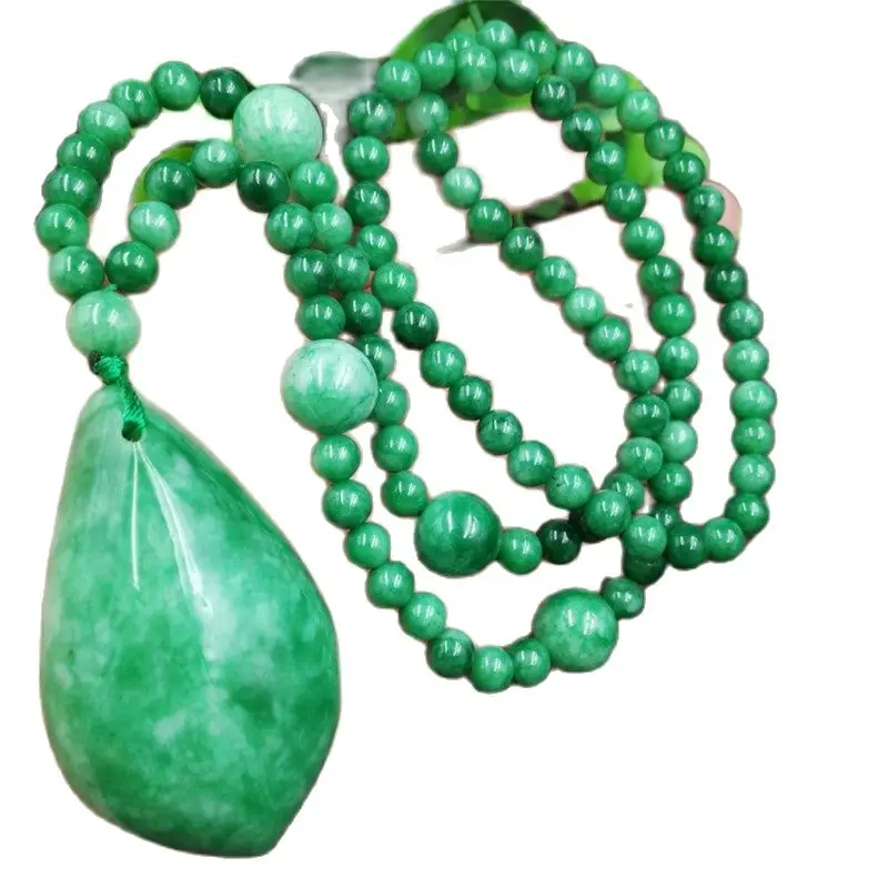 Natural Green Jade Necklace Pendant Ball Long Necklace Sweater Chain