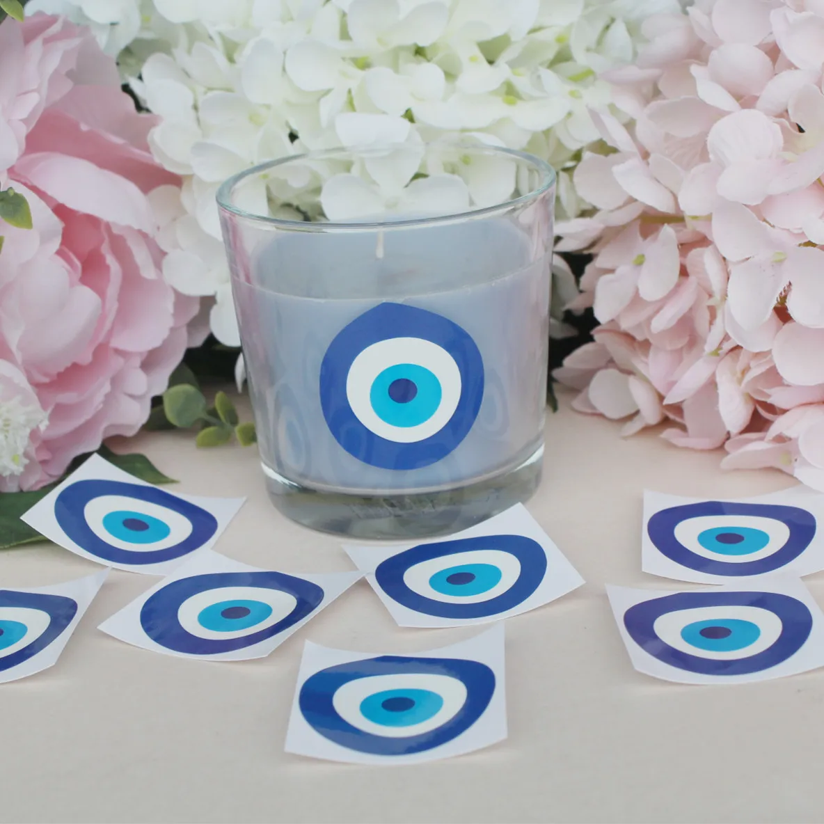 Scented pot Evil Eye vinyl stickers candle jar Protection Eye vinyl decals decorations ( candles not inlcuded)