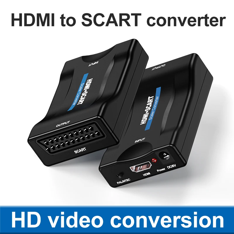 Adaptador de áudio scart para hdmi, conversor de áudio e vídeo preto 1080p scart para hdtv sky box stb para smartphone hd tv dvd