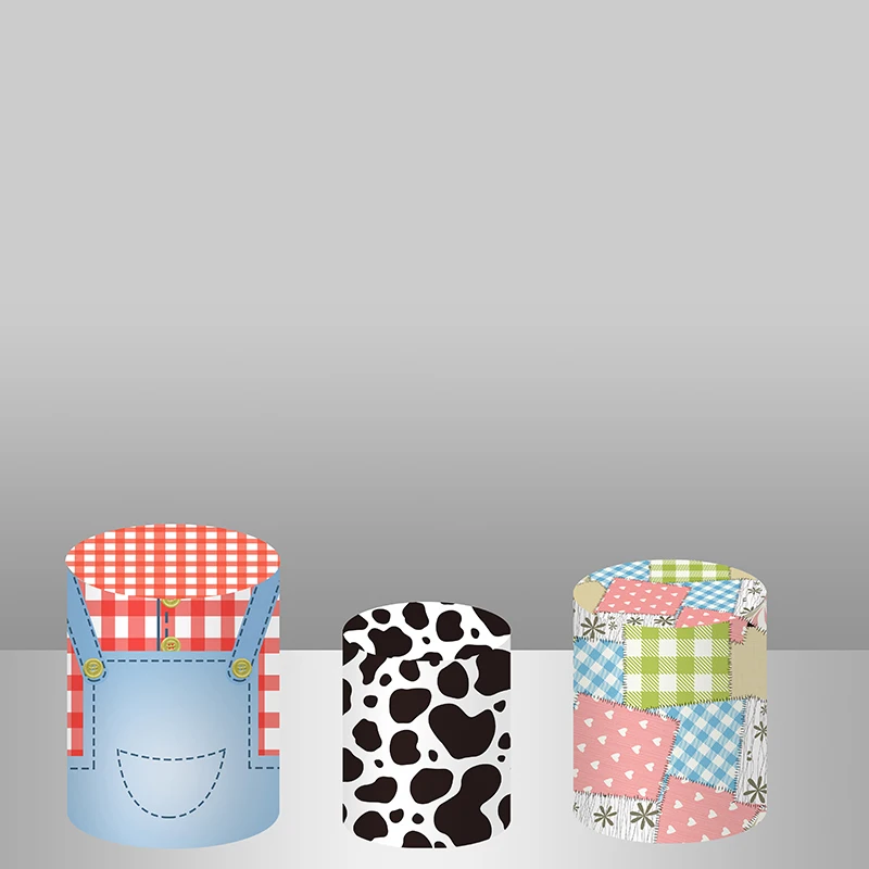 استحمام الطفل الأول حفلة عيد ميلاد صور خلفية الكرتون الحيوانات البقرة الأحمر مزرعة دائرة مستديرة خلفية راية اسطوانة يغطي