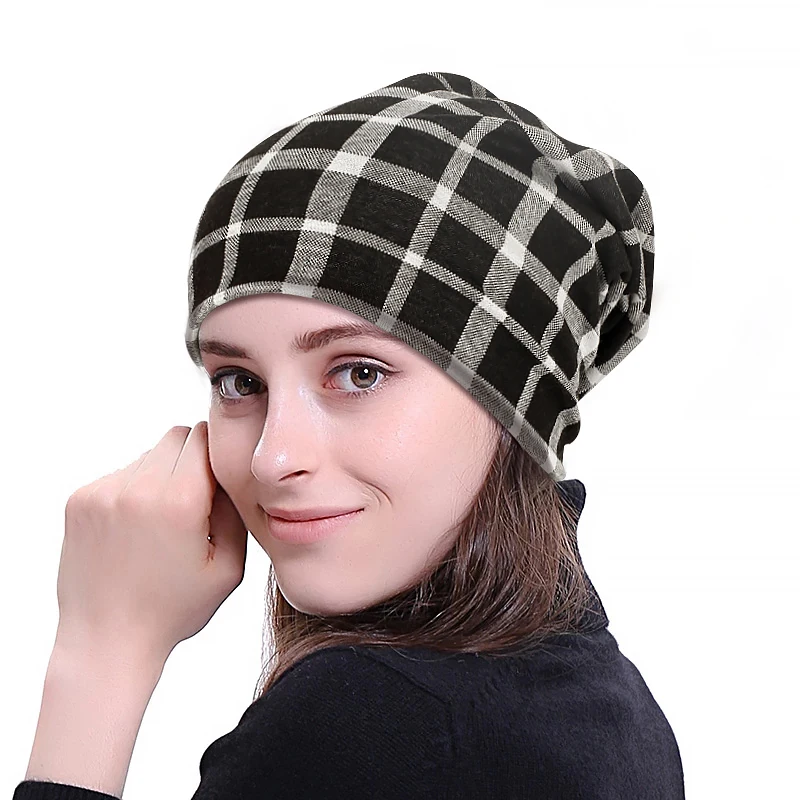 Geebro Women Fashion Hip Hop Hat lattice Autumn Winter Warm Beanies Skullies Plaid Casual Gorros Soft Adult Hats For Ladies Men