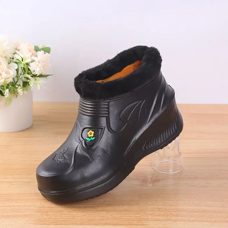 Waterproof and cashmere snow boots  men and women Rain  laundry kitchen hygiene work EVA warm rain  dirt-resistant cotton shoes.