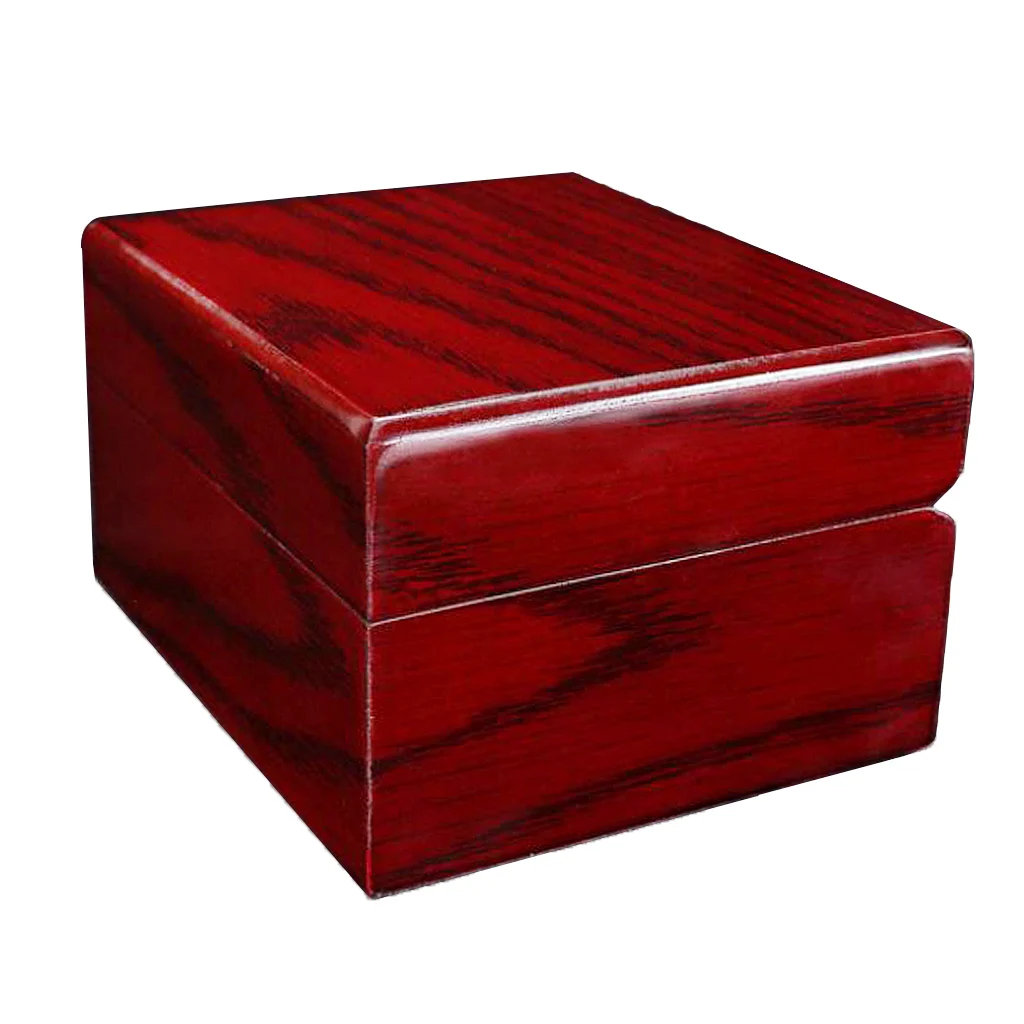 Watch Case Wristwatch Wood Storage Organizer Small Portable Size Wine Red with Removable Pillow