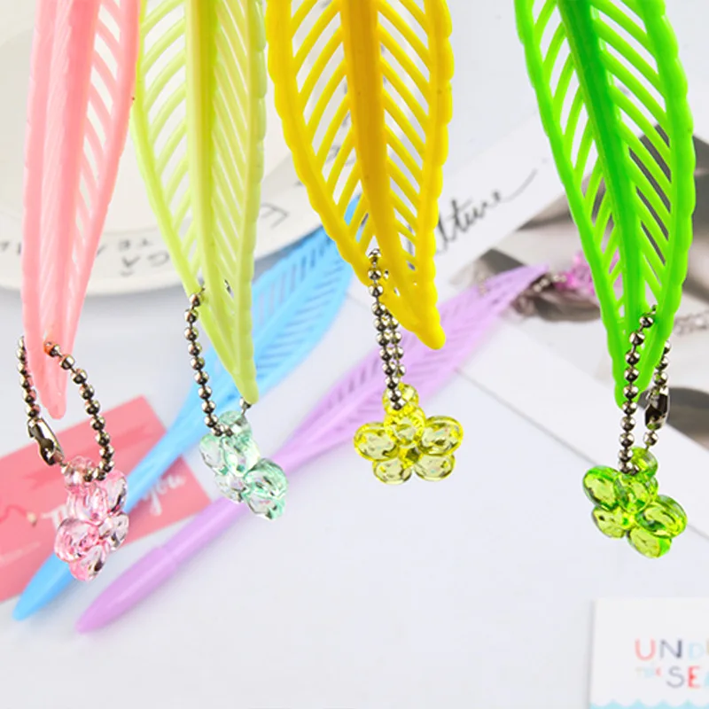 

24 Pcs Cartoon Creative Openwork Leaves Feather Pendant Gel Pen Student Writing Office Stationery Supplies Pen Wholesale