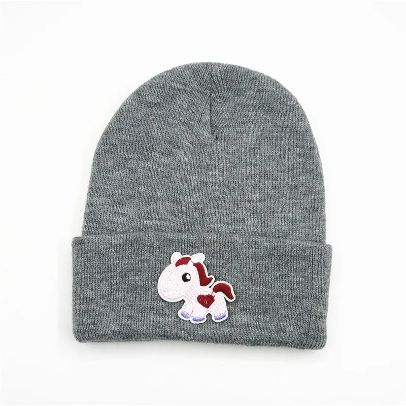 

Winter Cotton Cartoon Horse Embroidery Thicken Knitted Hat Warm Hat Skullies Cap Beanie Hat for Men and Women