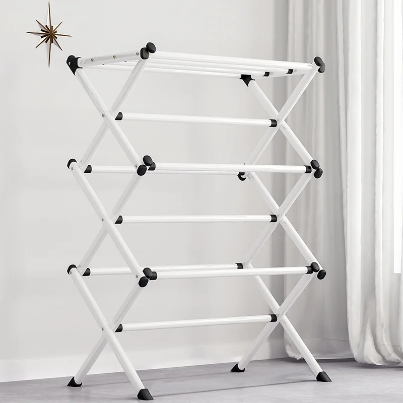 Foldable Metal Coat Rack Portable Living Room Drying  White Towel Shelf Clothing  Floor Easy Assembled Clothes WF1105