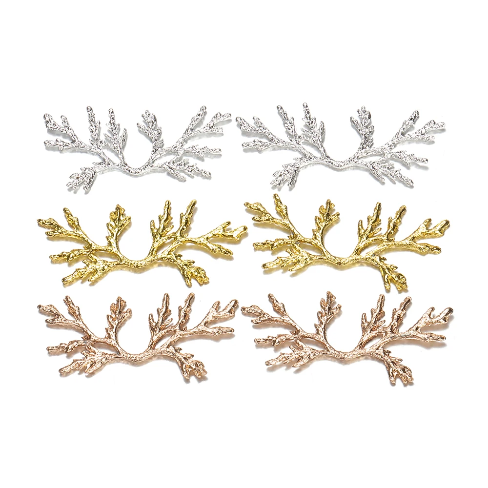 10pcs/lot Metal Pine Tree Branch Brass Filigree Flower Wrap Connectors for Diy Jewelry Making Bridal Headdress Decor Accessories