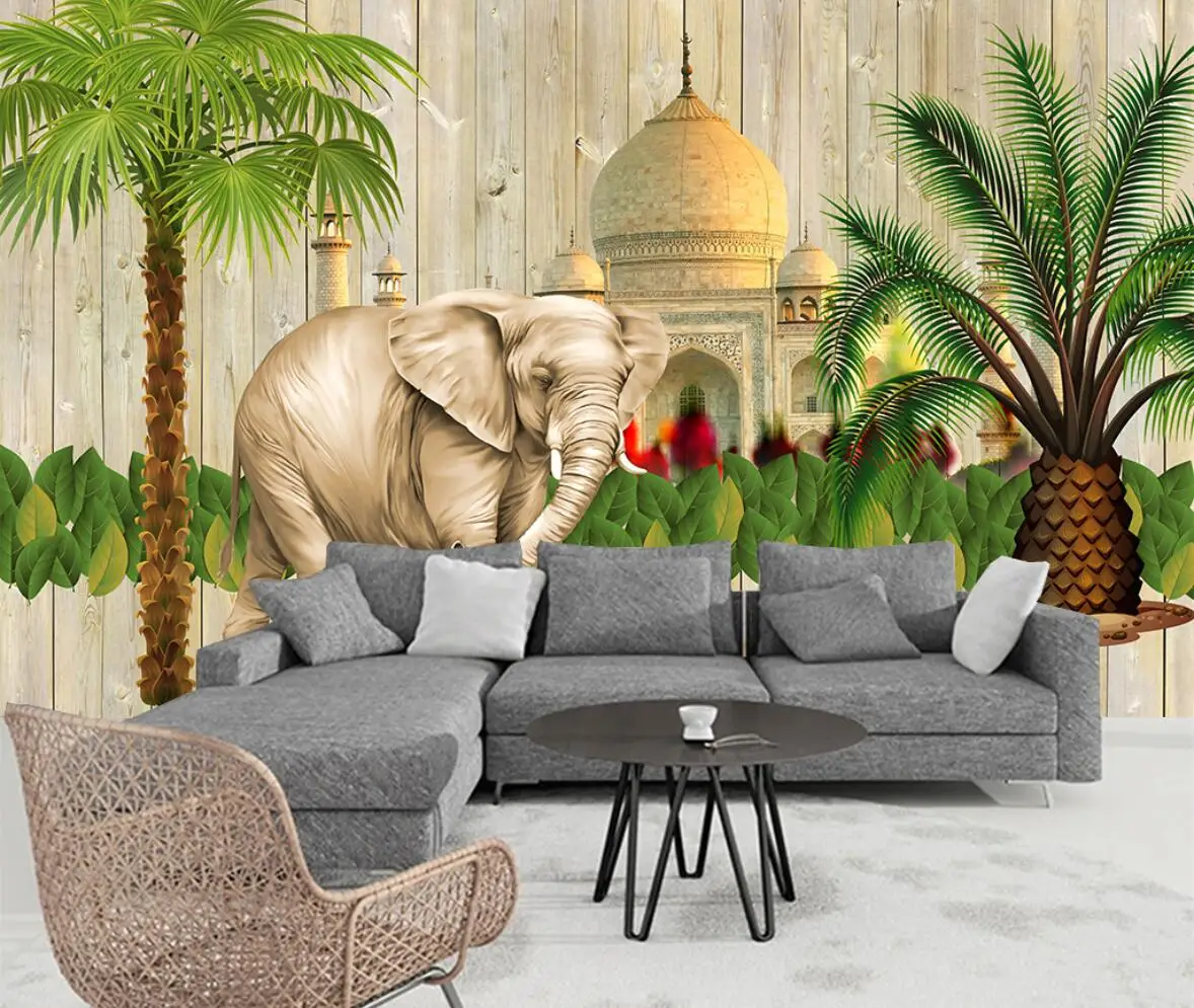 Southeast Asia India Elephant Palm Trees Beibehang Wallpaper Creative Animal Design for Living Room TV Background Wall Cloth