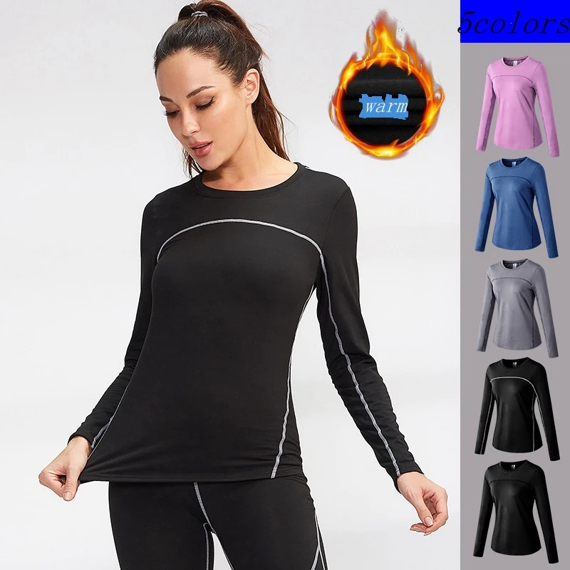 Winter Thermal Running T-ShirtsLong Sleeve Women Yoga Shirts Skinny Sport Tops Workout Gym Sportswear Sweatshirts