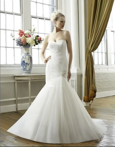 

tulle beautiful draped bodice criss-cross bead medallion zipper closure optional alencon lace mermaid wedding dress bridal gown