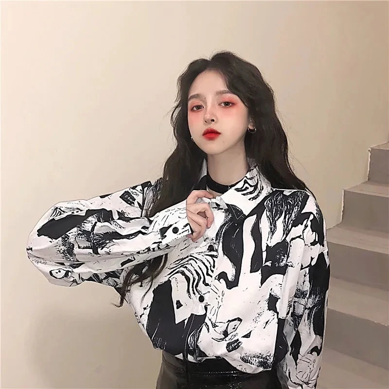 Women\'s Summer Blouse Black Cat Print Short Sleeve T-Shirts Ladies Trend Casual Exotic Japan Style White Women\'s Long Sleeve Top