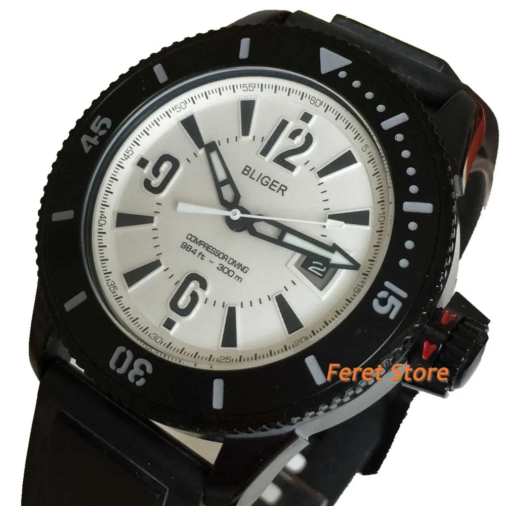 Bliger New 43mm Fashion Sports Wristwatches series sterile black white orange dial black case automatic Mechanical mens Watch