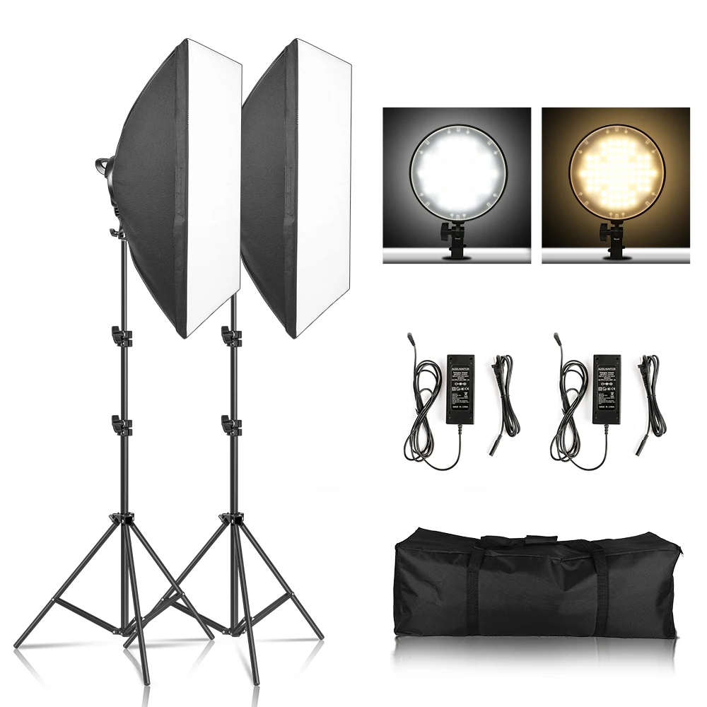 Photography Studio Softbox Lighting Kit 2pcs 45W Bi-Color 5500K Dimmable LED Lights Softbox 2m Light Stand for Photo Video Shoot