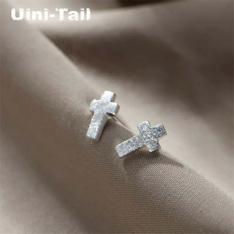Uini-Tail hot new 925 Tibetan silver temperament fashion cross brush earrings tide flow simple cross hypoallergenic jewelry