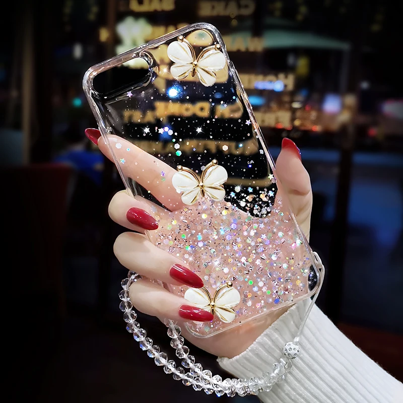 Fashion Luxury 3d Clear Butterfly custodia rigida femminile per Iphone 14 13 11 12 Pro Max Mini 7 8 Plus Xr X Xs Se 2 Cover per telefono Fundas