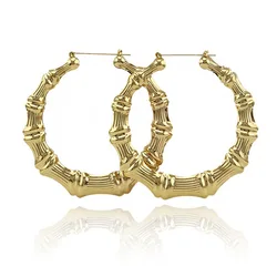 30-100mm Trendy Bamboo Hoop Earrings Women Female Gold Silver Color Color Classic Jewelry