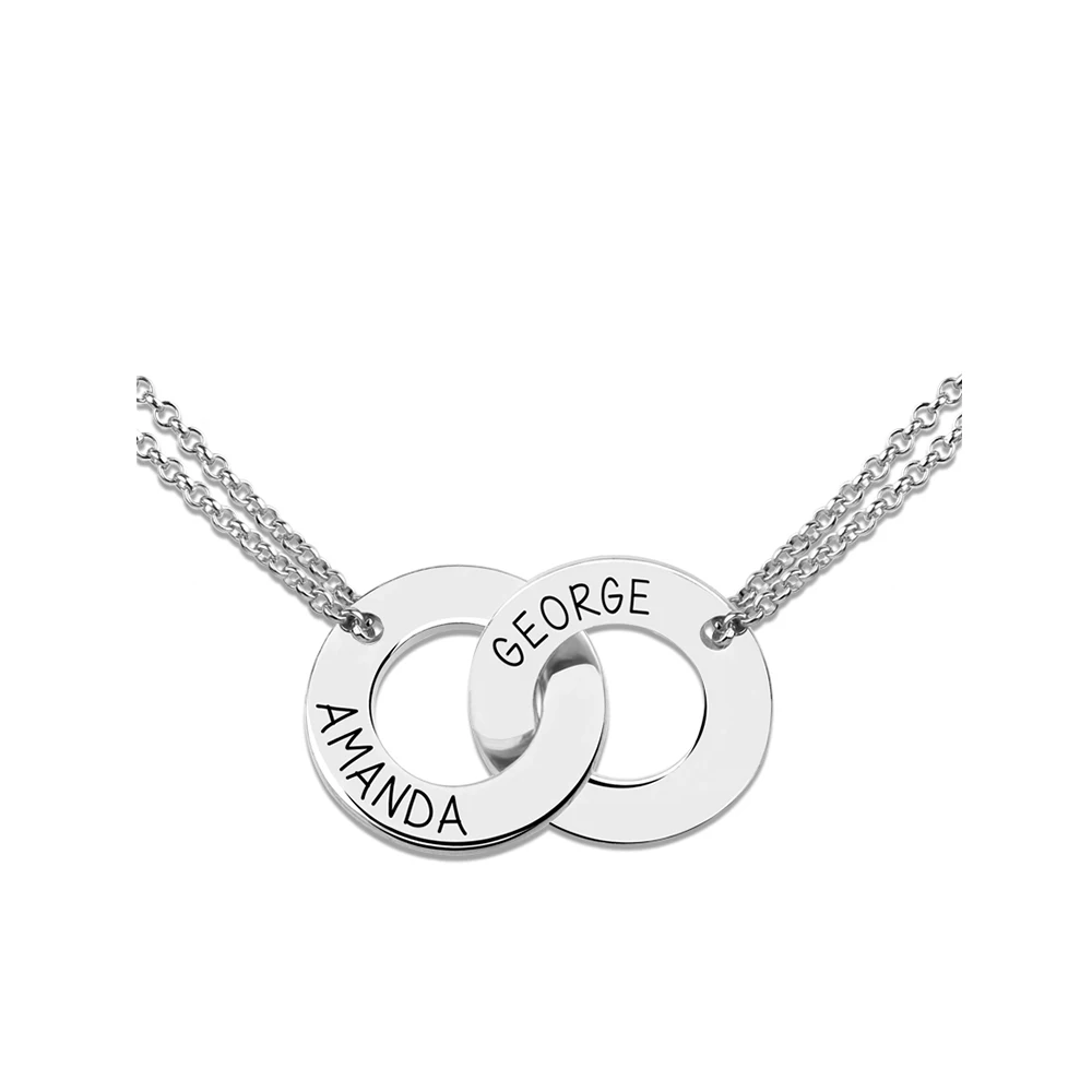 UONNEY Dropshipping Two Circle Name Pendants Gold Color Intertwined Necklace Silver 925 Fine Jewelry for Couple Lover Women 2021