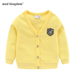 Mudkingdom meninos meninas cardigan outerwear bordado applique único breasted crianças camisola de manga comprida com decote em v casaco roupas menino