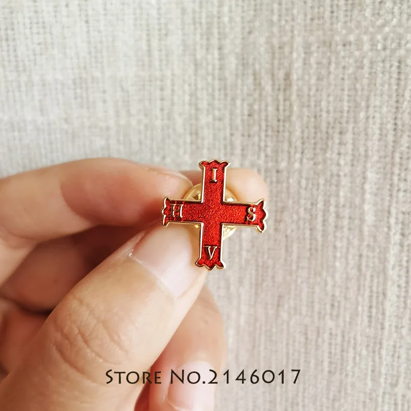 10pcs Masonic Lapel Pin Badge Red Cross Of Constantine Pins and Brooch Soft Enamel Freemason Free Masons Metal Craft Gift