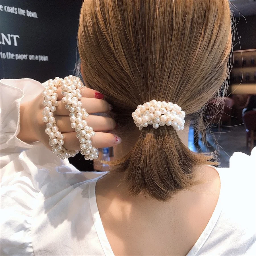 11 Colors Woman Elegant Pearl Hair Ties Beads Girls Scrunchies Rubber Bands Ponytail Holders Hair Accessories Elastic Hair Band