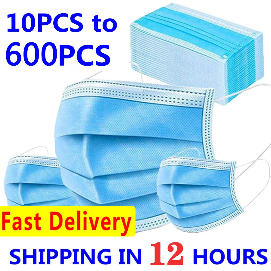 Mascarillas quirúrgicas desechables para adultos, mascarilla quirúrgica certificada con filtro no tejido azul, mascarilla médica, 10-600 Uds.
