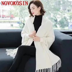 10 Colors Winter Warm Long Knitted Faux Mink Velvet Thick Poncho Cape Black Cashmere Loose Women Batwing Sleeves Cardigan Coat