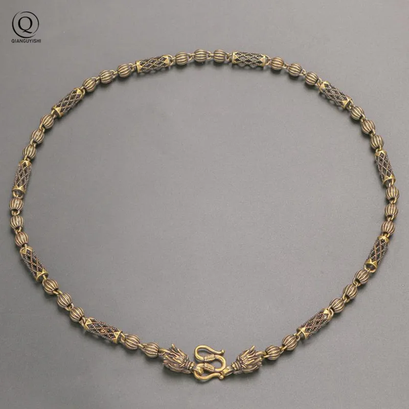 60CM Vintage Brass Pumpkin Beads Brass Mesh Beads Chains Necklace Dragon Head Ornaments Copper Charm Necklaces Fashion Jewelry