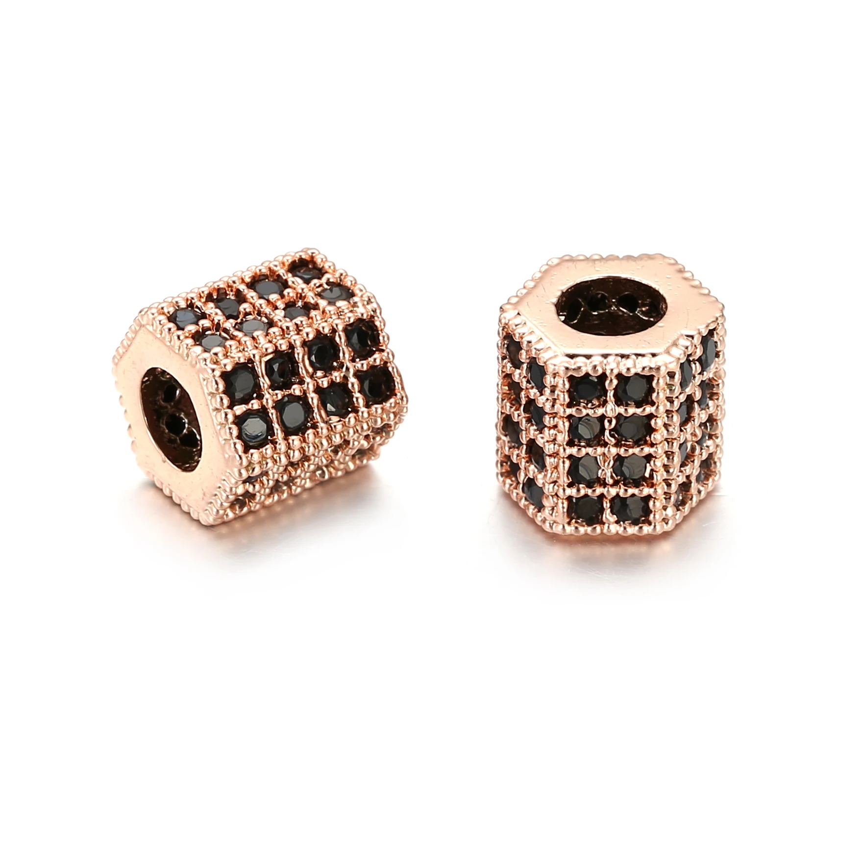 Copper Geometric Hexagon Black CZ Beads for Bracelets Necklace Jewelry Making Men Women Charms Spacer Beads DIY Accessories