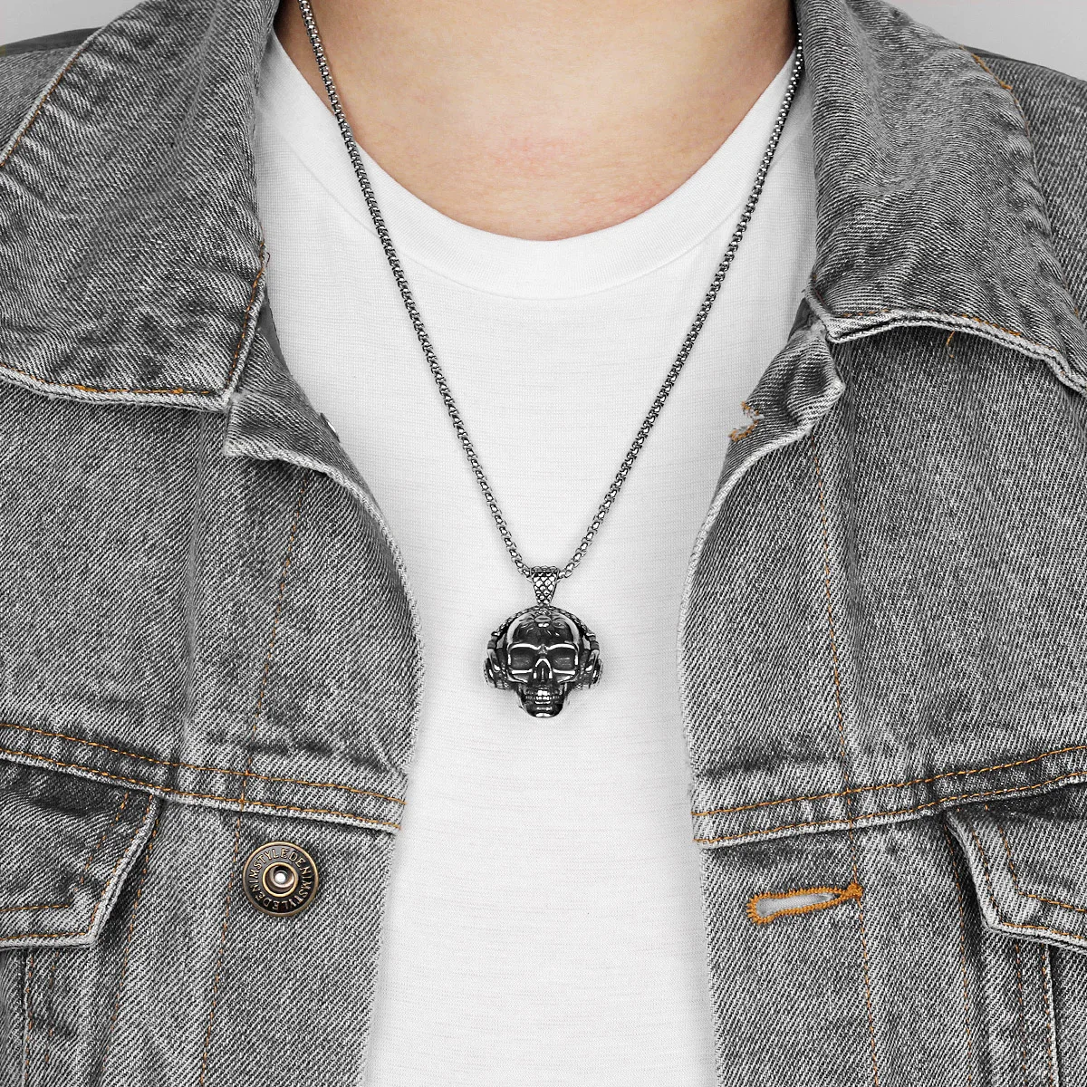 الموت روك سماعة الجمجمة المقاوم للصدأ الرجال القلائد سلسلة بدلاية فاسق ل Boyfriend الذكور المجوهرات الإبداع هدية بالجملة #6