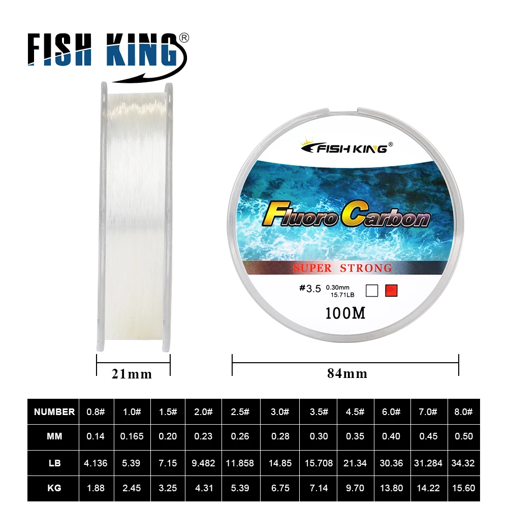 FISH KING Fishing Line 100M Fluorocarbon Coating 4.136LB-34.32LB Carbon Fiber Monofilament Leader Line Carp Fishing Sinking Line