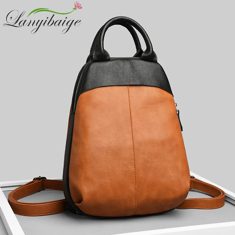 New Panelled Women Small Backpack High Quality Soft Leather Backpacks for School Teenagers Girls Fashion Ladies Travel Bookbag