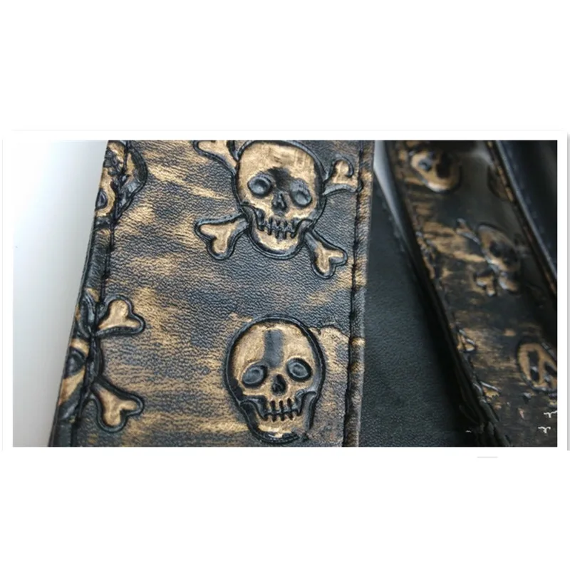 1Pcs Leder Gold Schädel Akustische Gitarre Bass Elektrische Gitarre Strap Gitarre Zubehör Teile Musical Instrument – Detail 4