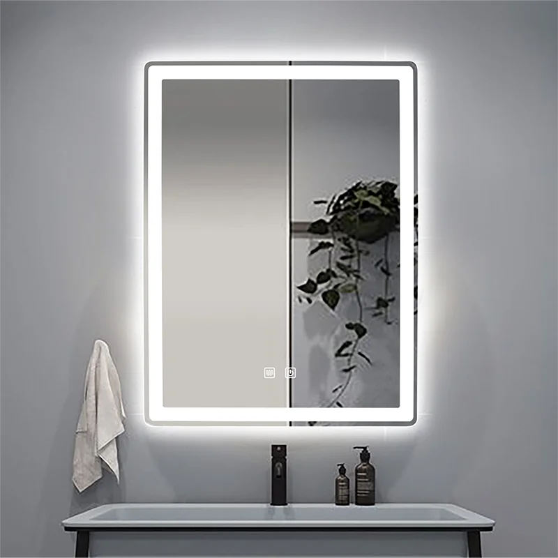 Smart Makeup LED Bathroom Mirror Wall Bathroom Vanity Mirror Hotel Toilet 3 Color light Anti-fog Mirror With Touch Screen