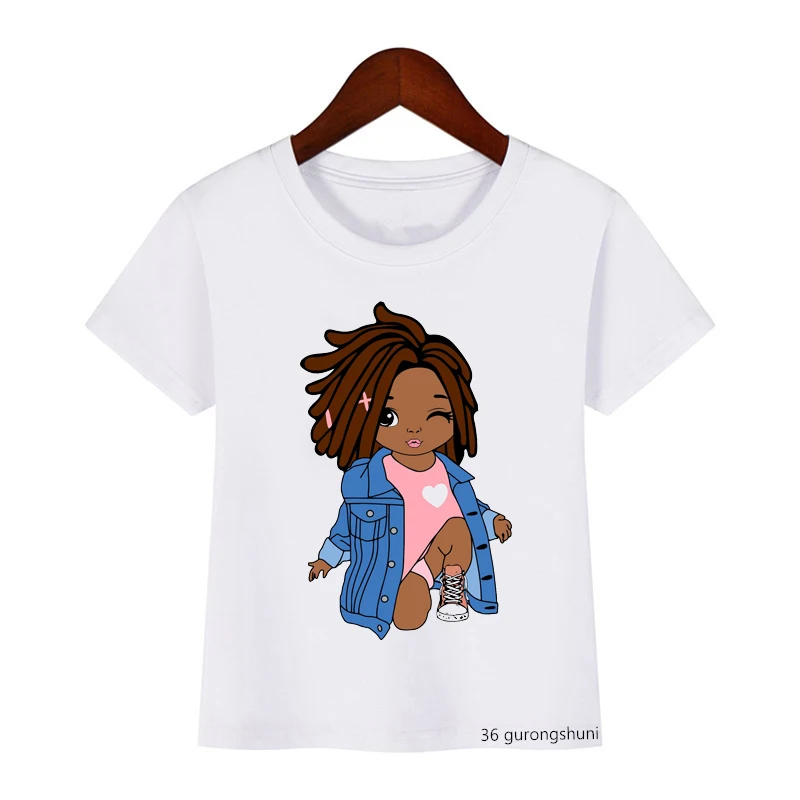 Black Girls T Shirt African Natural Hair Afro, Girls Clothes, Humorous Cool Girls T-Shirt, Black Little Princess Kids Shirt Tops