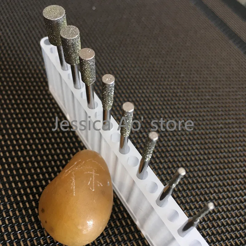 32pcs 1-6mm 2.35mm cilindro con codolo diamante punte per rettifica pietra intaglio taglierine strumenti di giada Peeling lucidatura testa di macinazione